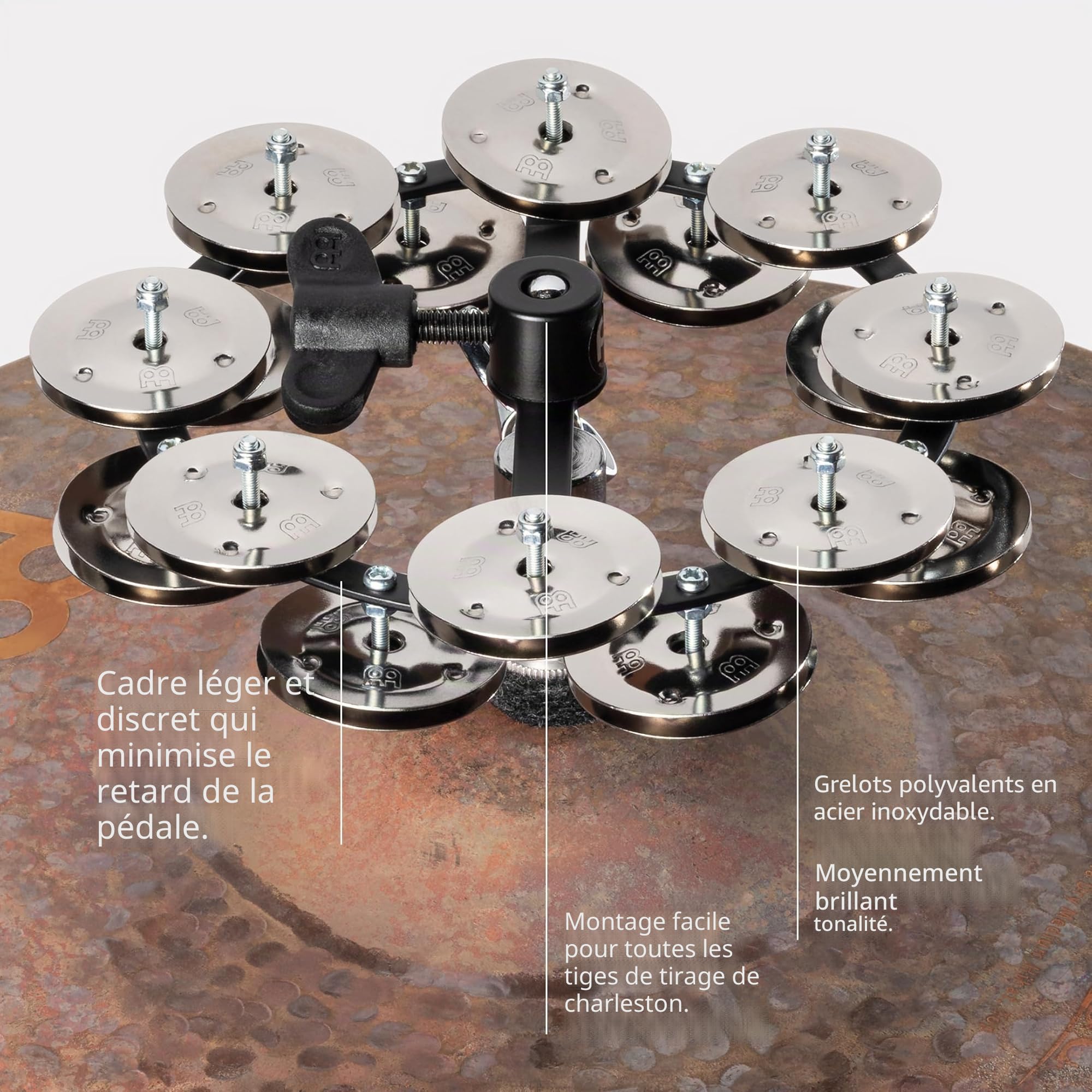 Meinl HTHH2BK Tambourin pour Hi Hat Double rangée Noir