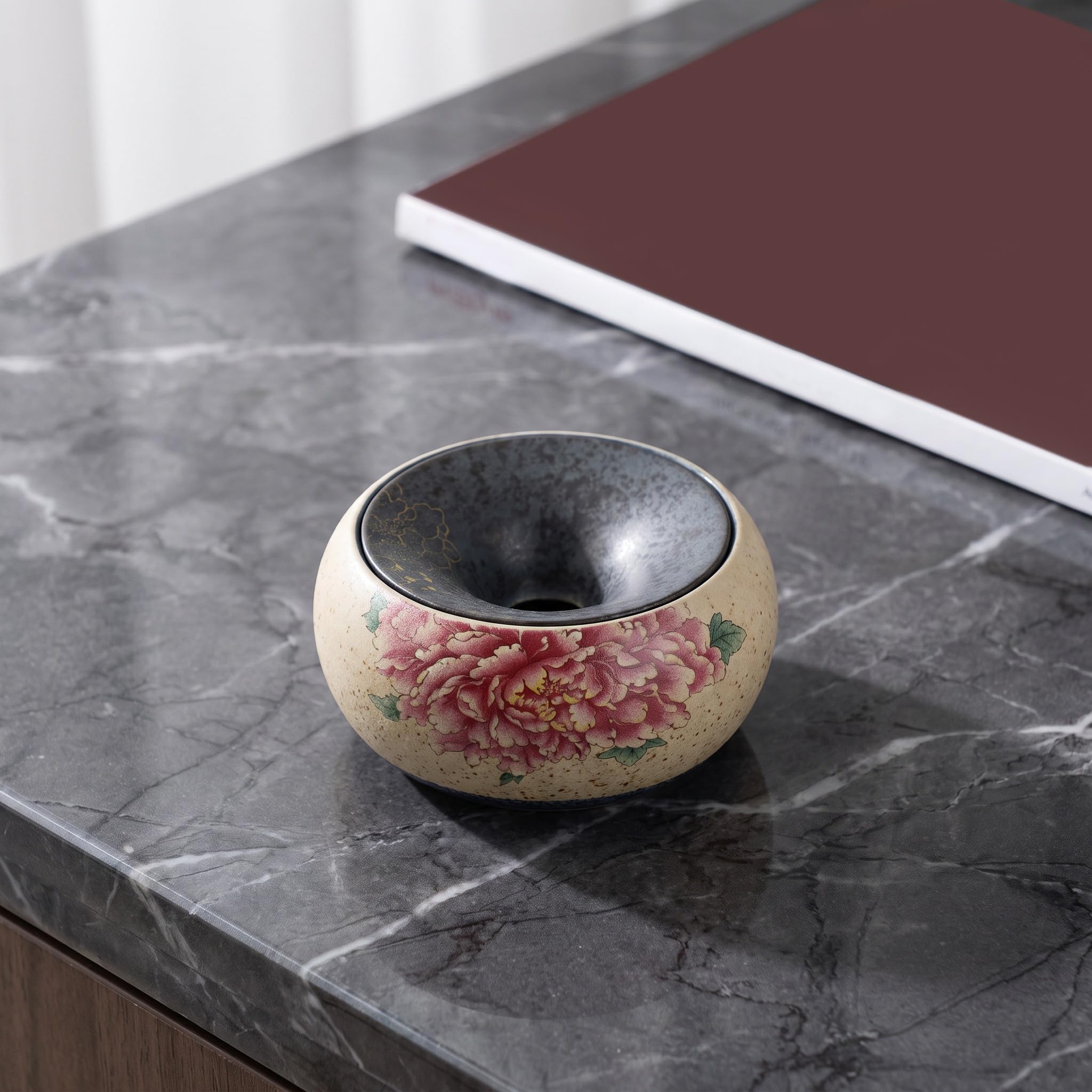 Artibetter Posacenere a imbuto in ceramica in stile retrò - Posacenere da tavolo per sigari resistente alle intemperie con motivo floreale orientale - Portacenere rotondo da 14 cm per scrivania e