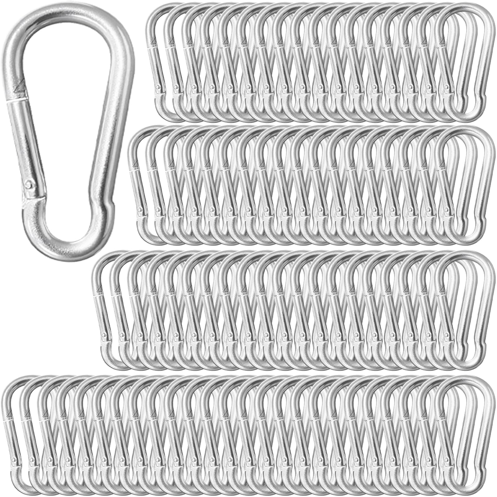 100 Pack 2.36" Sliver Carabiners Clip, M6 Galvanized Steel Small Spring Snap Hook, Keychain Clip, Quick Link Key Chain for Hammock Swing Set Outdoor Travel, Camping, Fishing, Hiking