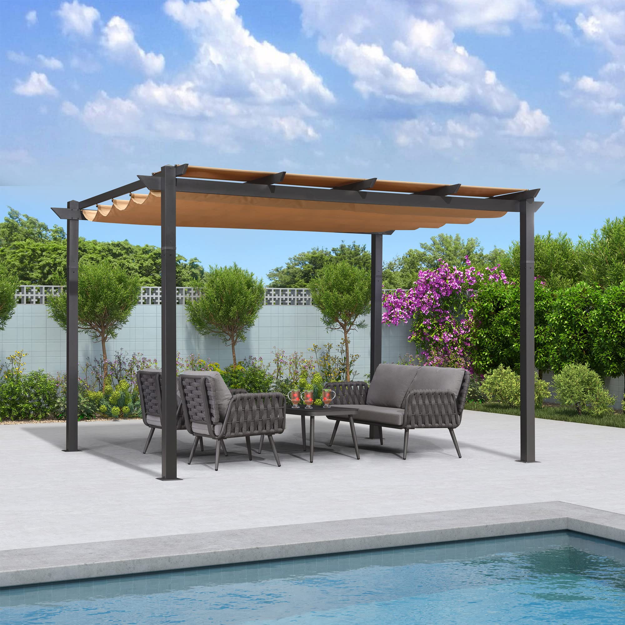 Buy Outdoor Retractable Pergola with Sun Shade Canopy 10' x 13' Patio