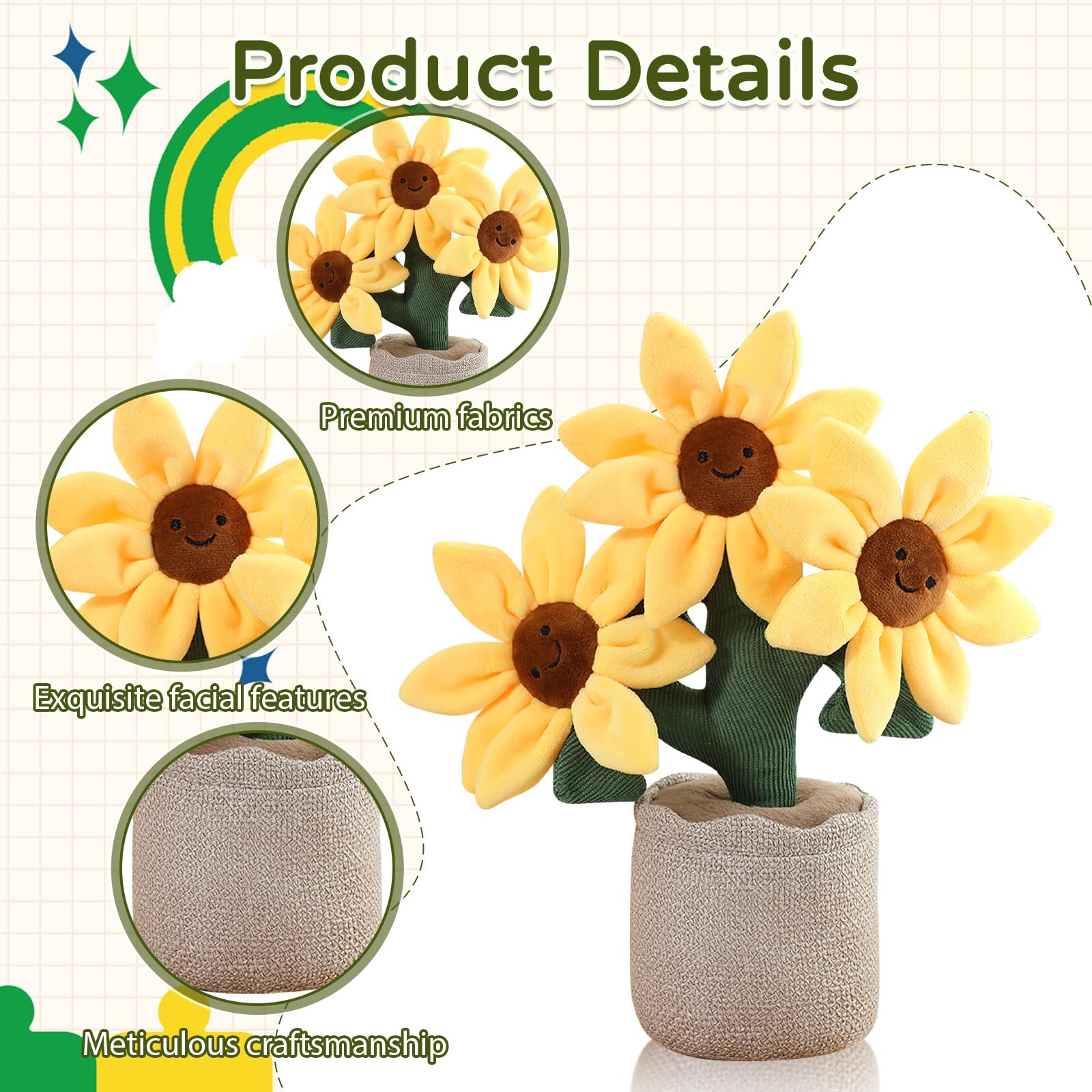 Plüsch Pflanze im Topf, Plüschtier im Topf Pliischtier, Plüsch Blume, Kuscheltier Pflanze, Pflanzen Plüschfigur Dekofür Kinder Baby Mädchen Junge
