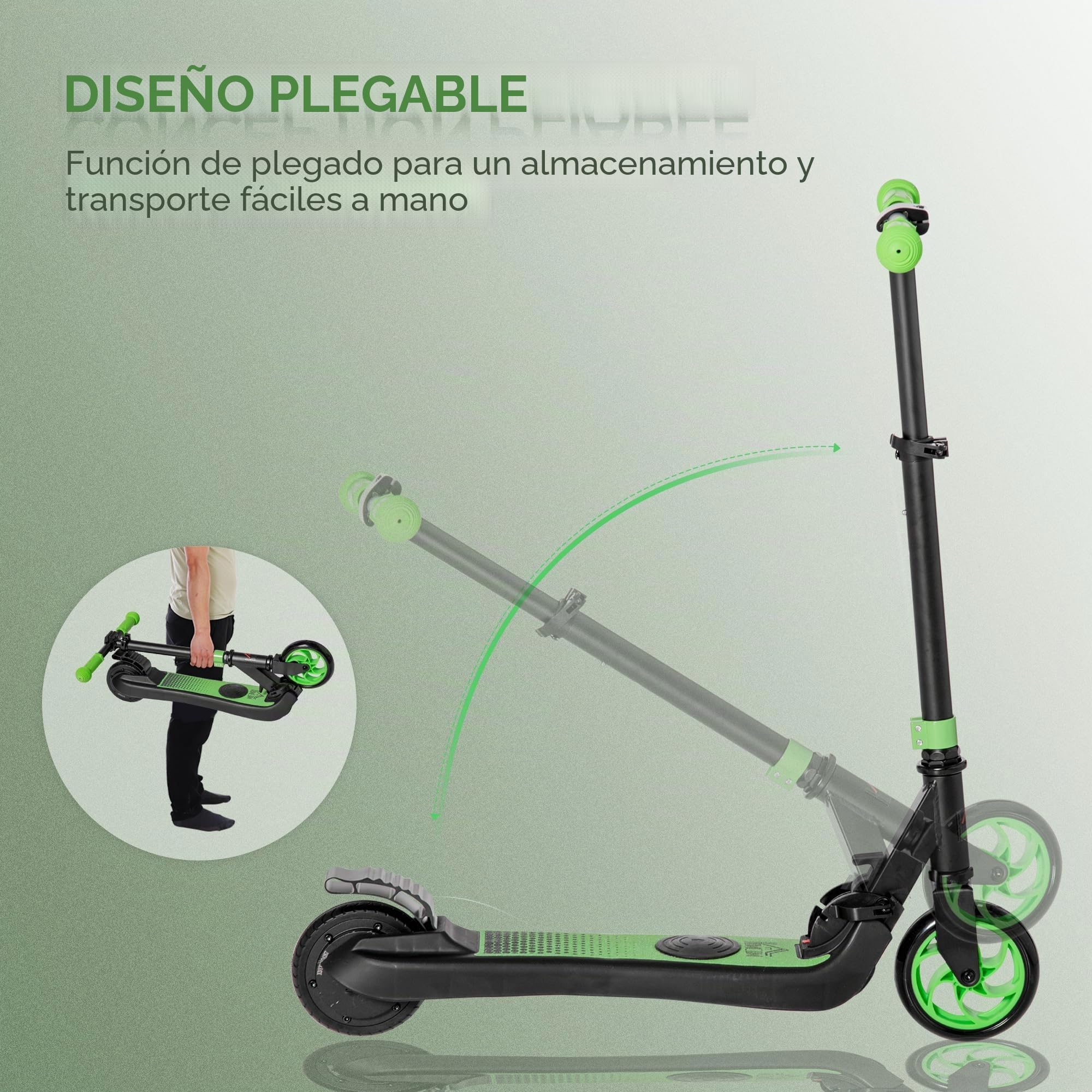 HOMCOM E-Scooter 120W Motor para Edad 6+ Autonomía 6 km Verde+Blanco