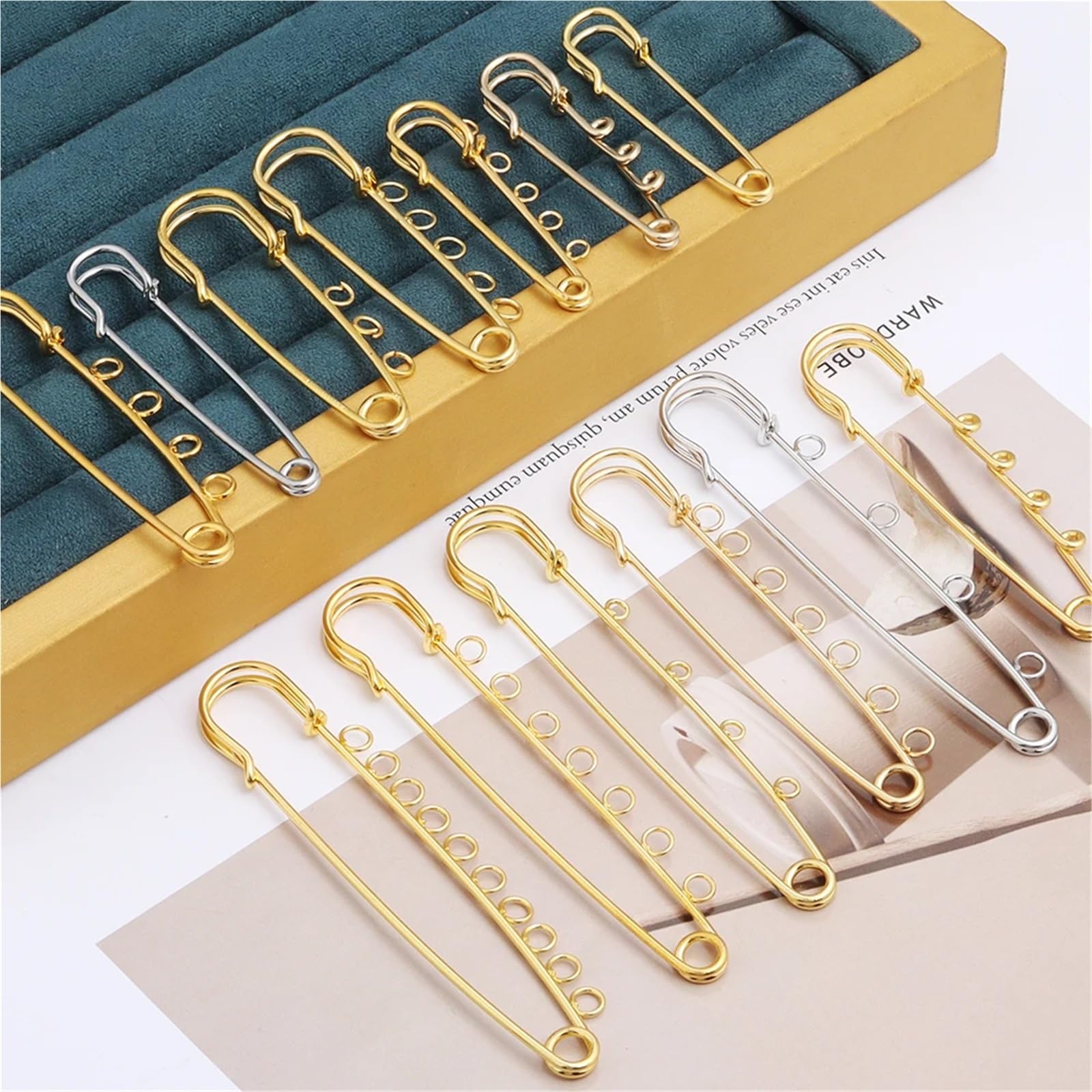 50-100 broches de seguridad de hierro con base en blanco para manualidades, adornos, suministros de fabricación de bolsas (plata, 60 mm, 5 anillos, 100 unidades)