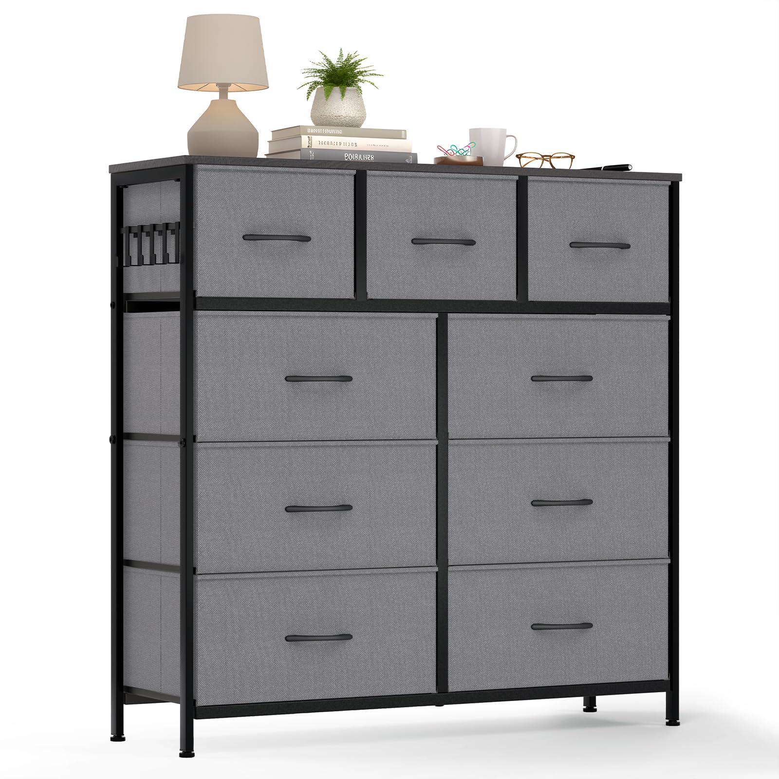 HOKEEPER Cassettiera in Tessuto con 9 Cassetti, Mobile Salvaspazio per Casa, Cassettiera Stretta e Alta con Capacità Grande per Camera da Letto, Sala, Corridoio - Grigio