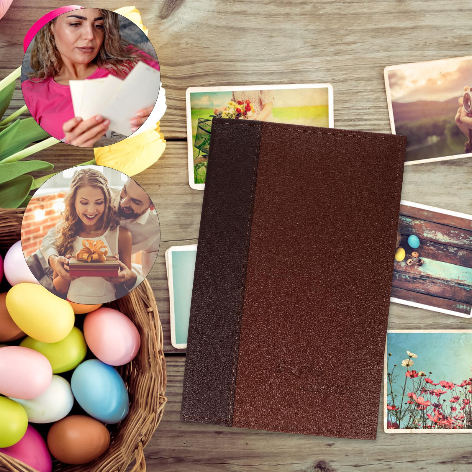AUTSUPPL Album Photo à Remplir en Cuir Pu Délicat pour Mariage et Anniversaire, Design DIY Commémoratif Simple, pour Familles et Amis