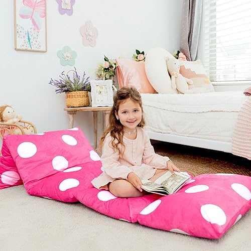 Butterfly Craze - Funda de tumbona con almohadas incluidas, almohada reclinable perfecta para niños, para leer y jugar. Rosado intenso a lunares,