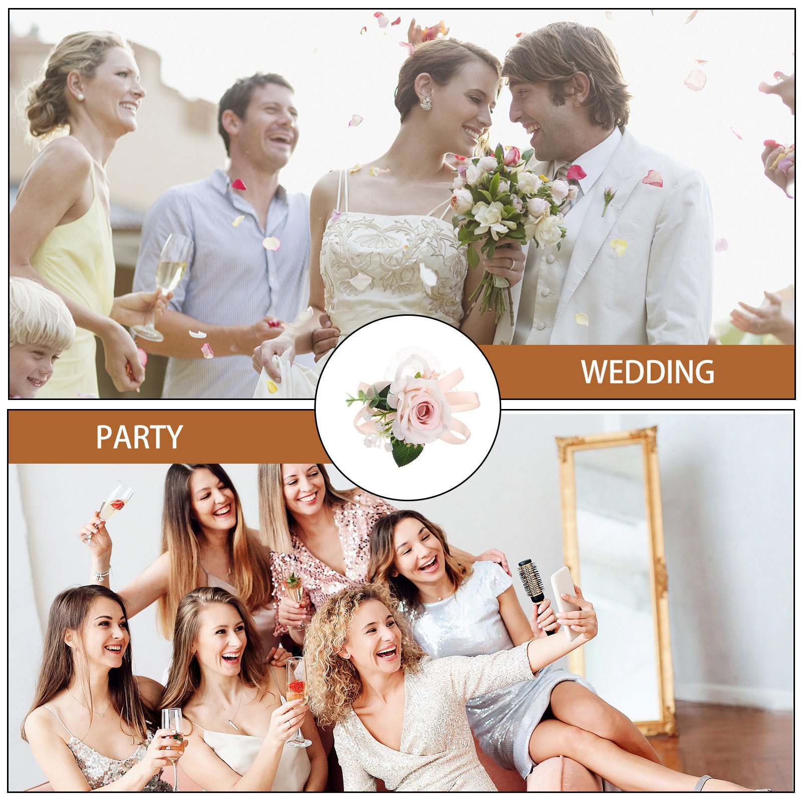 Set 6 Pezzi Braccialetti Fiori per Matrimonio Accessori Costume da Sposa e Damigella Eleganti e Semplici per Festa Nuziale