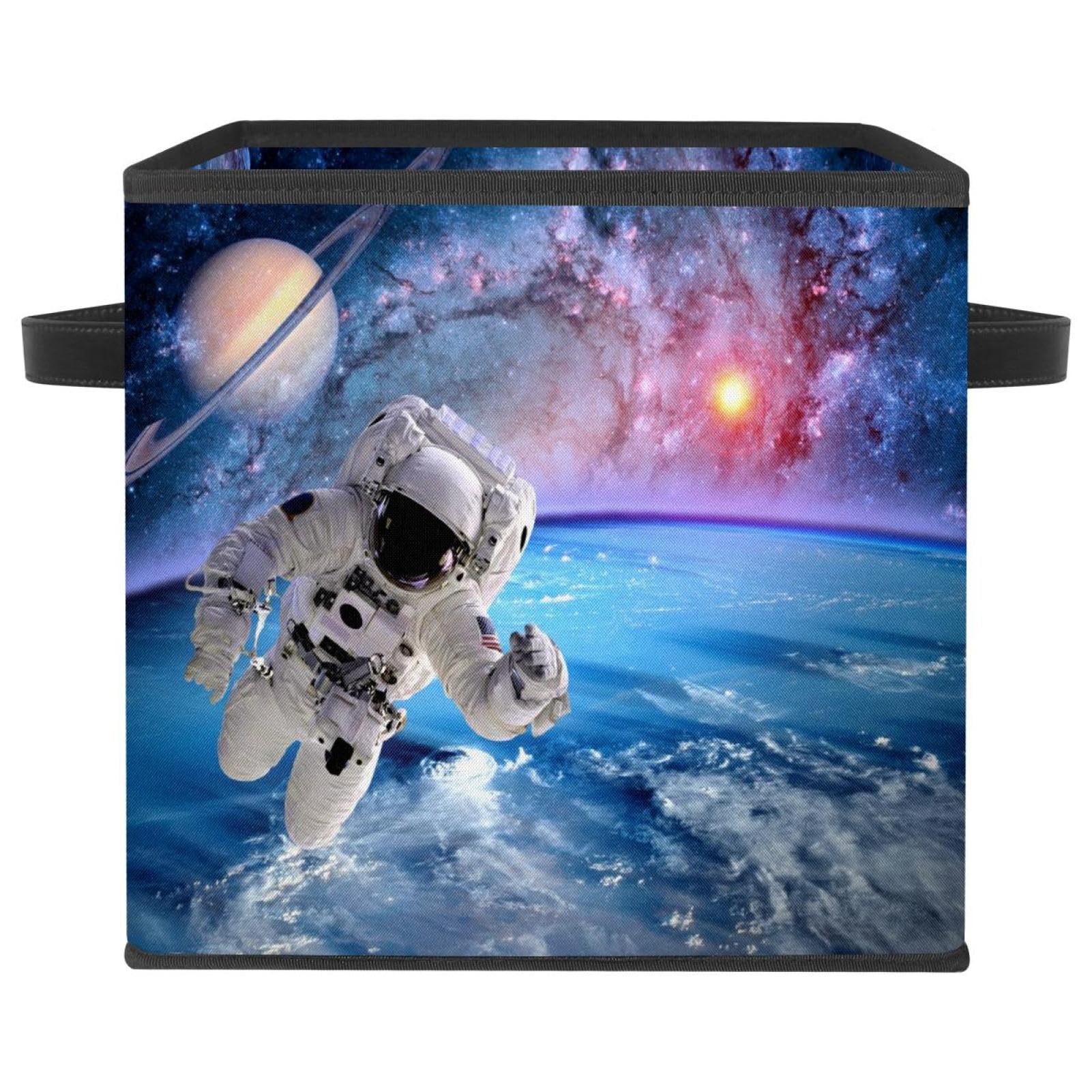 Boîte de rangement pliable avec poignées motif univers spaceman en tissu