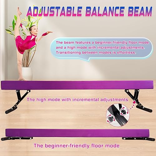 Miniatura 4 de PreGymnastic Viga de gimnasia actualizada, viga ajustable, duradera y resistente, haz de equilibrio ajustable de 8 pies, haz de entrenamiento a