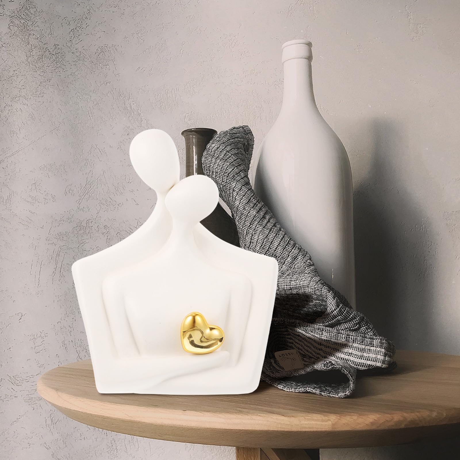 Alipis Escultura Cerámica Adorno de Escritorio de Cerámica Figura Abstracta de Abrazándose Blanco Decoración Romántica para Hogar y Obsequio de Boda