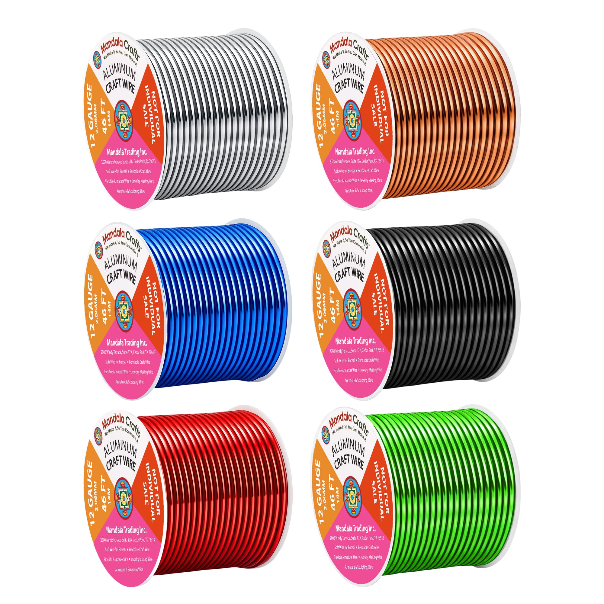 Mandala Crafts 12 GA Black Red Green Assorted Anodized Aluminum Craft Wire