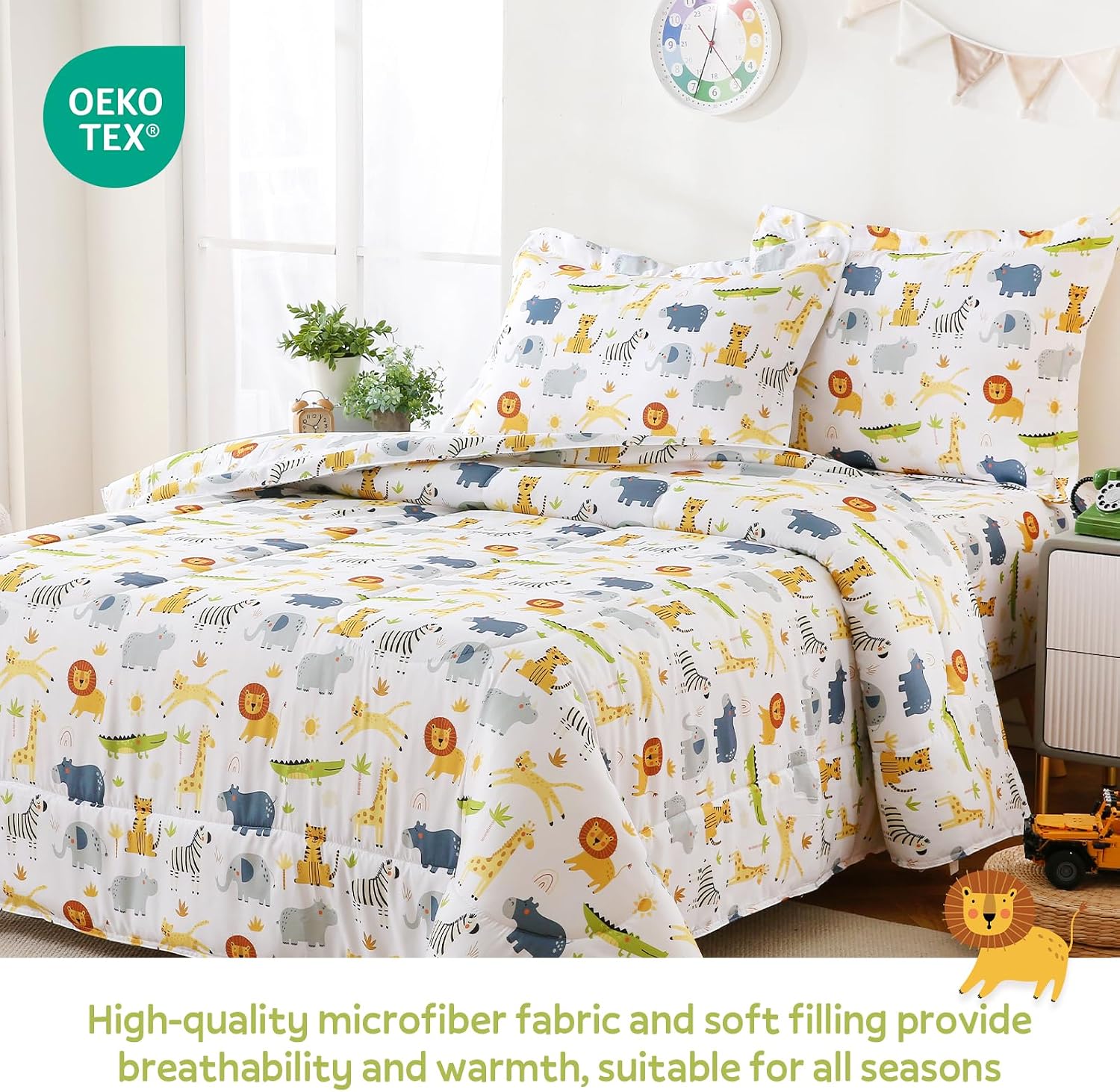 MICORAL Wild Animal Full Size Comforter Sets for Boys/Girls, 3 Piece Soft Brushed Microfiber Kids Bedding Set with 2 Pillow Cases, All Season Comforter Set Washable