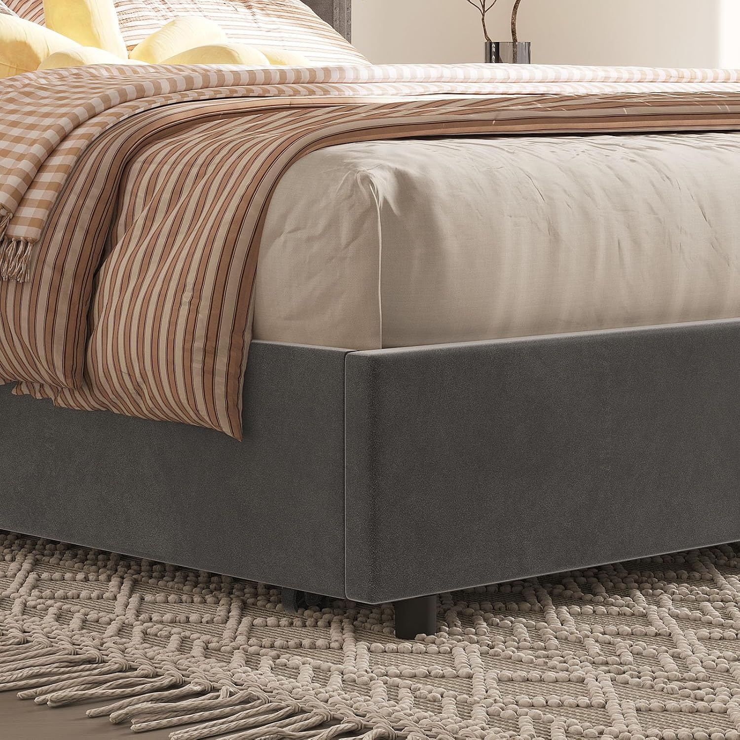 Close-up of the bed frame's base