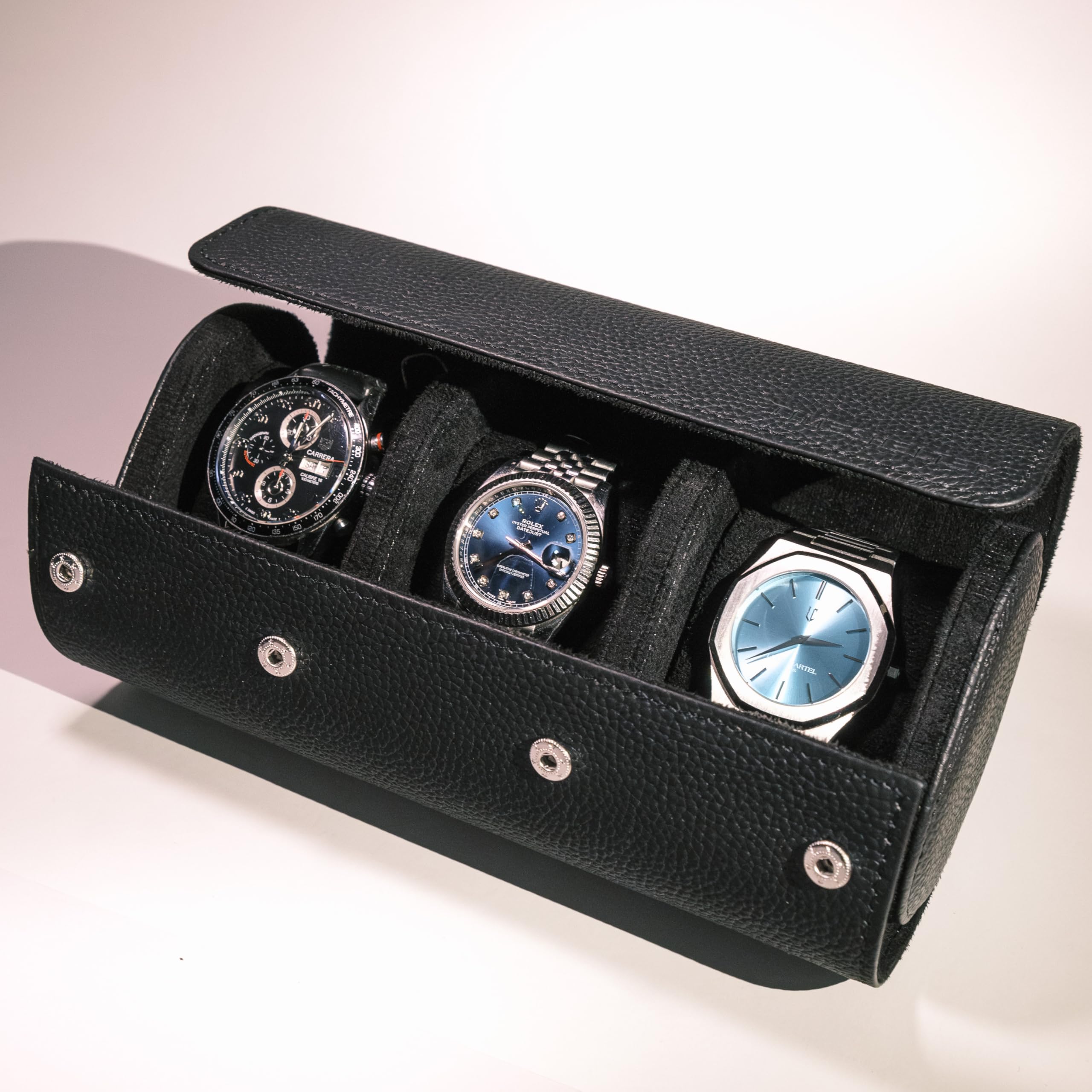Étui de Voyage Luxe en Cuir Véritable Noir - Boîte à Bijoux Homme - Idéal Cadeau