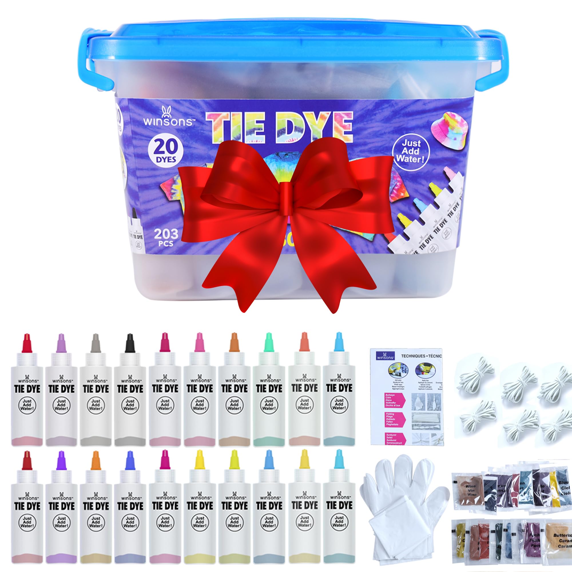 WINSONS Tie Dye Kit 20 Colors Permanent Fabric Dye Art Set for Kids Adults for School, Homemade Party, Creative Groups Activities, DIY Gift