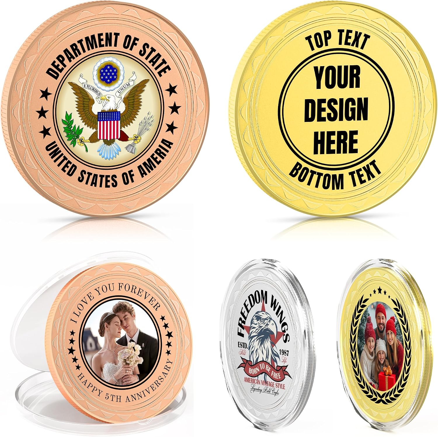 Custom Coins, Custom Challenge Coins with Logo/Text/Photo, Personalized Metal Pocket Hug Tokens Decision Coins Customized Coins for Company Military Family Event