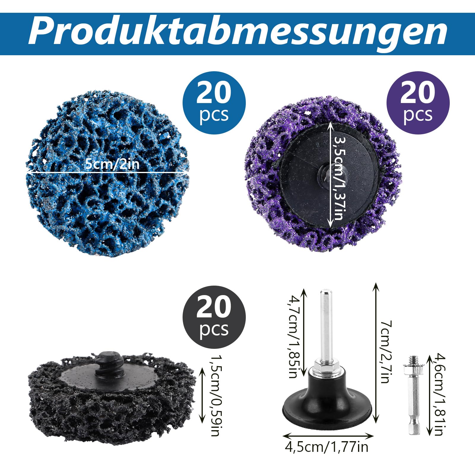 63 Pièces Disque Abrasif 50mm Kit Poncage Papier A Poncer, 60 Feuilles Noires Bleues Violettes, Tiges Ronde Hexagonale Plateau pour Accessoire Perceuse Métal Bois