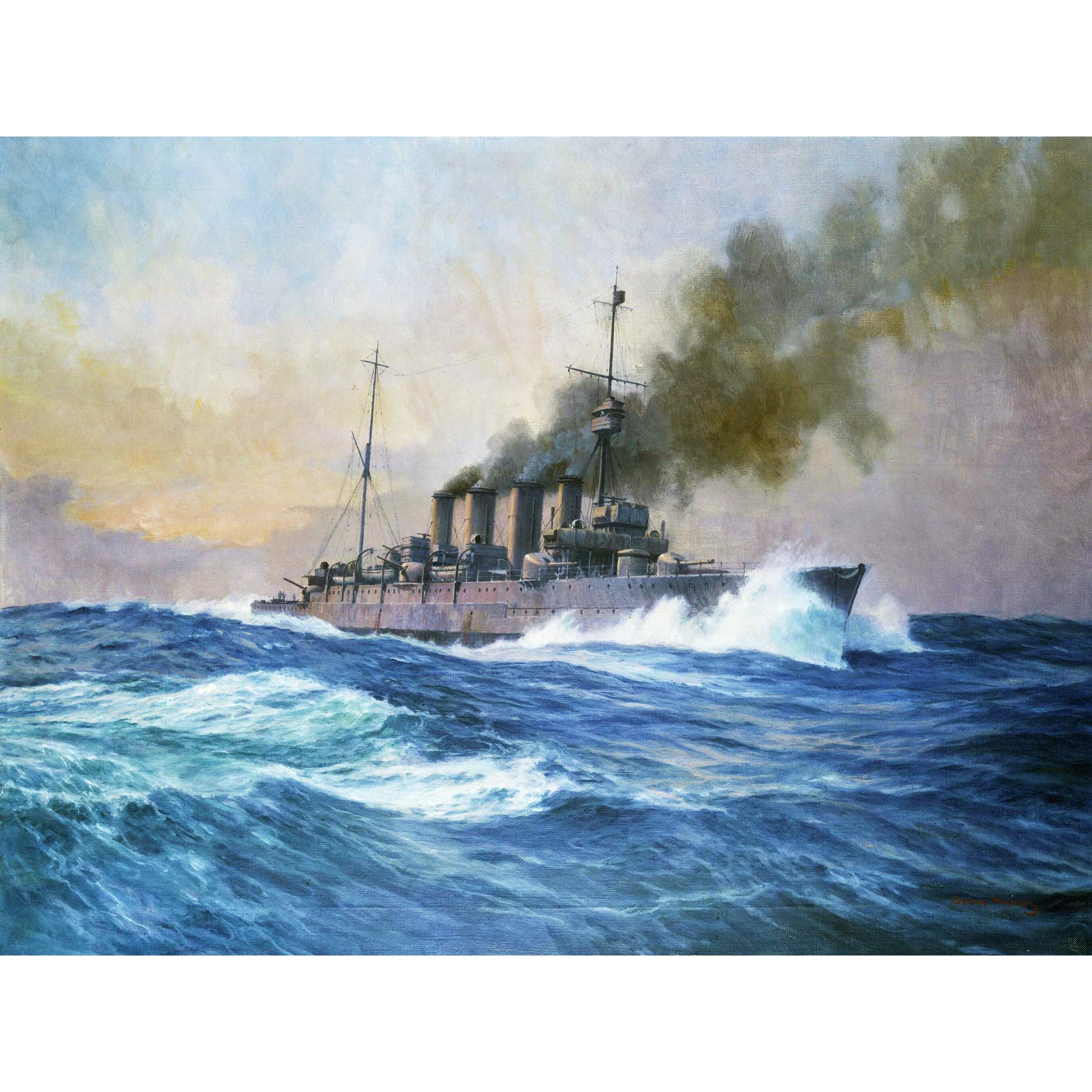 Parkes HMS Southampton Battle Jutland War Ship Painting Large Print Poster Wall Art Decor Picture