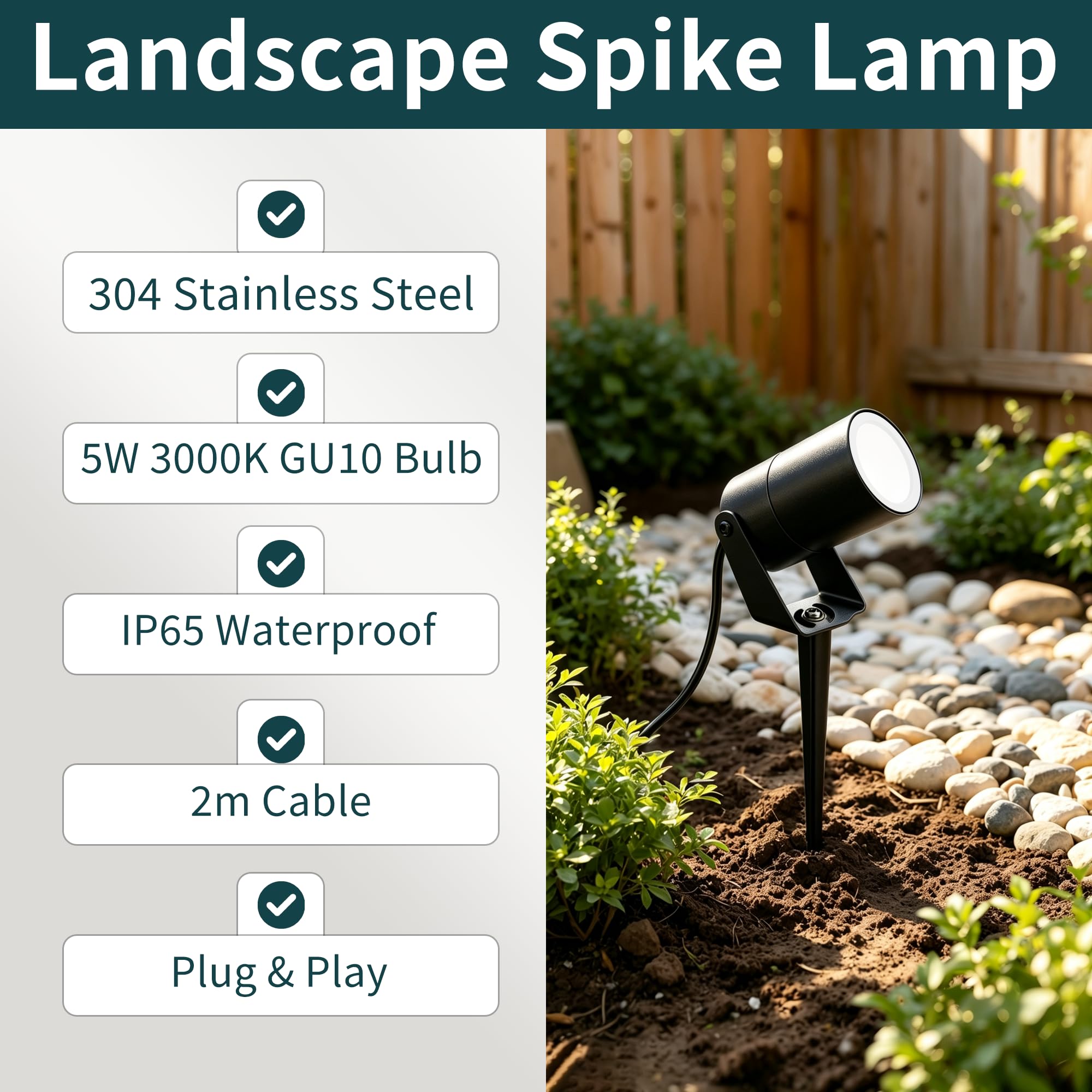 LED Gartenstrahler mit Erdspieß 230V GU10 IP65 Wasserdicht Außen | IP65 Edelstahl Gartenleuchte Gartenbeleuchtung mit Strom Inkl. 5W 3000K GU10 Glühbirne, 2m Kabel mit Stecker, 4Stück-Schwarz