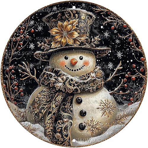 Cartel de hojalata redondo vintage con muñeco de nieve para invierno, Navidad, retro, nostálgico, bienvenida, metal, divertido, vacaciones, arte de