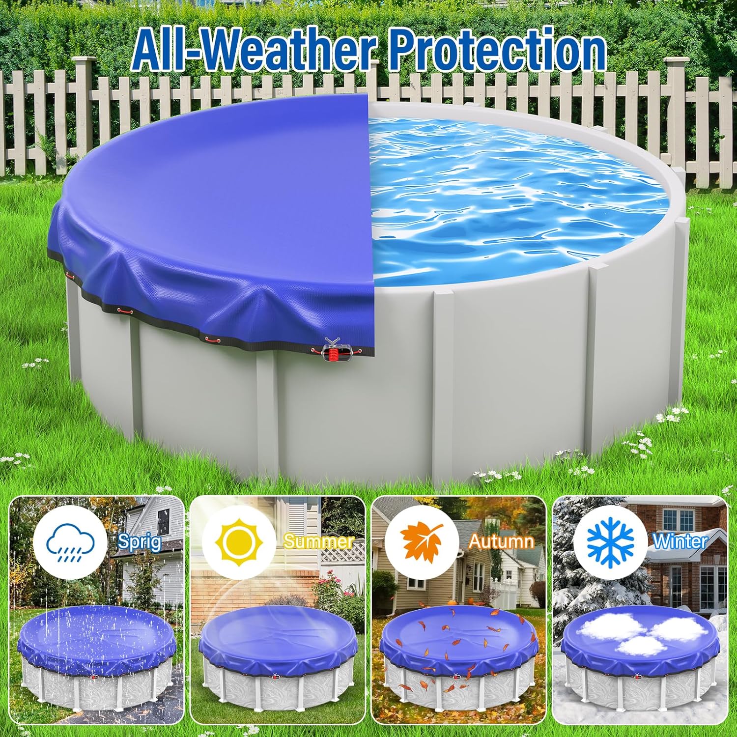15 Foot Pool Cover with Cable & Winch,Winter Pool Covers for Round Above Ground Pools|Extra Thick & Durable |Premium Cold|UV-Resistant|Waterproofing & Dustproofing Against Falling Leaves