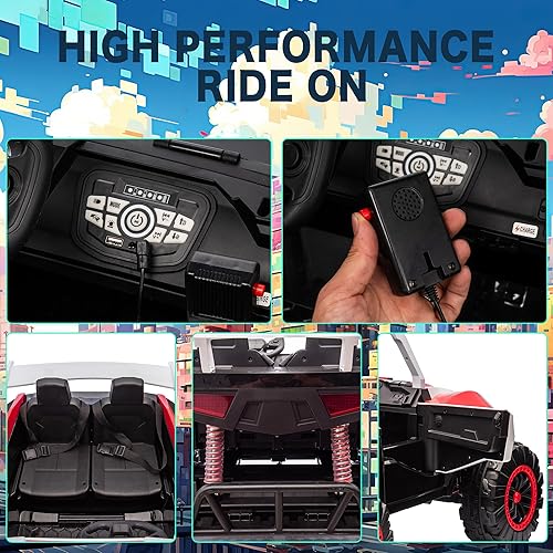 Miniatura 6 de Vehículo de juguete de 24 V para niños grandes, 2WD 4 ruedas eléctrico todoterreno UTV camiones con 2 plazas, luces LED y control remoto para padres