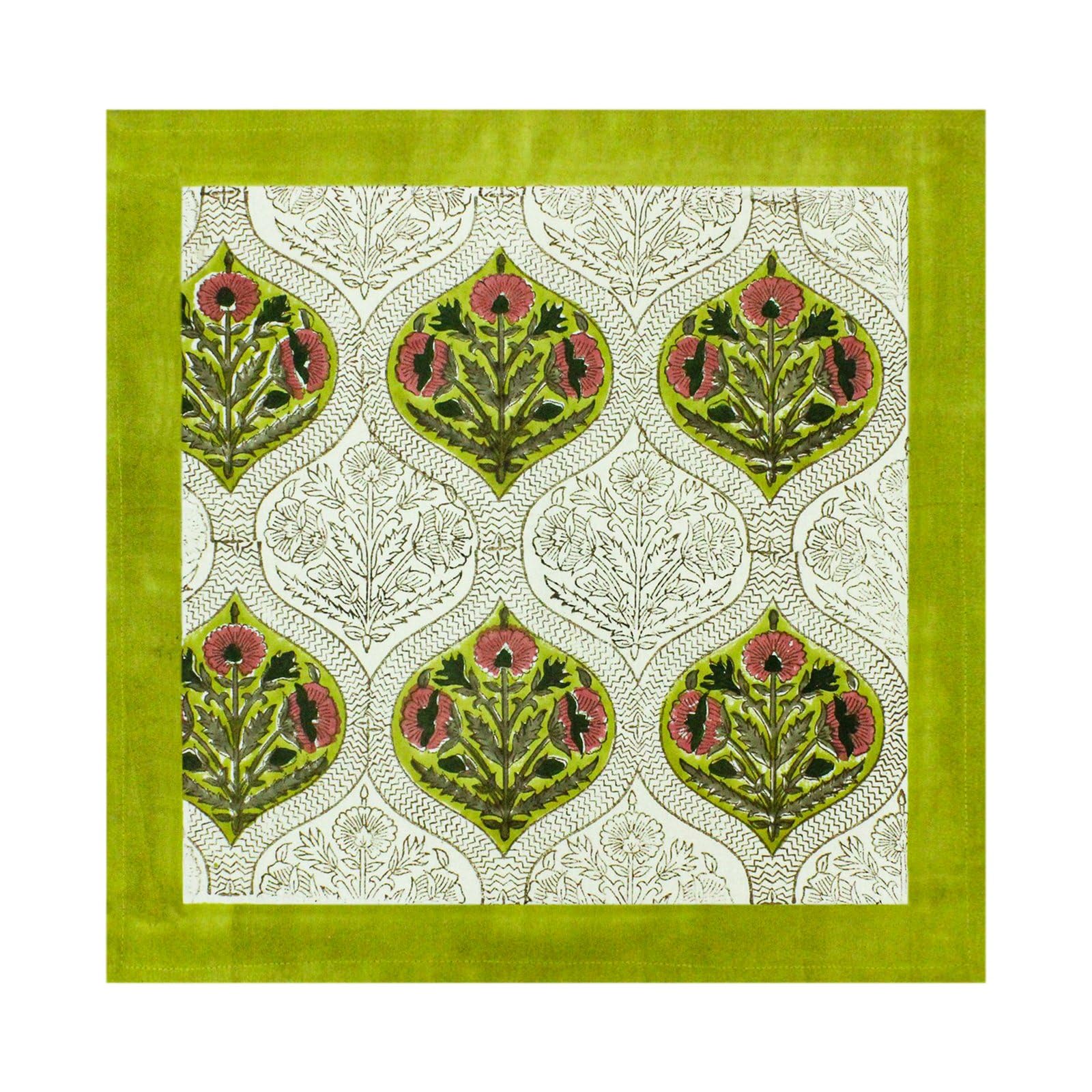 16x16 Inches Cotton Napkins Set of 4, Green Pink, Washable Hand Block Printed Reusable Cloth Napkins For Dinning, Party, Wedding, Restaurant, Cocktail, Home Decor Autumn Outdoor Valentine Gifts
