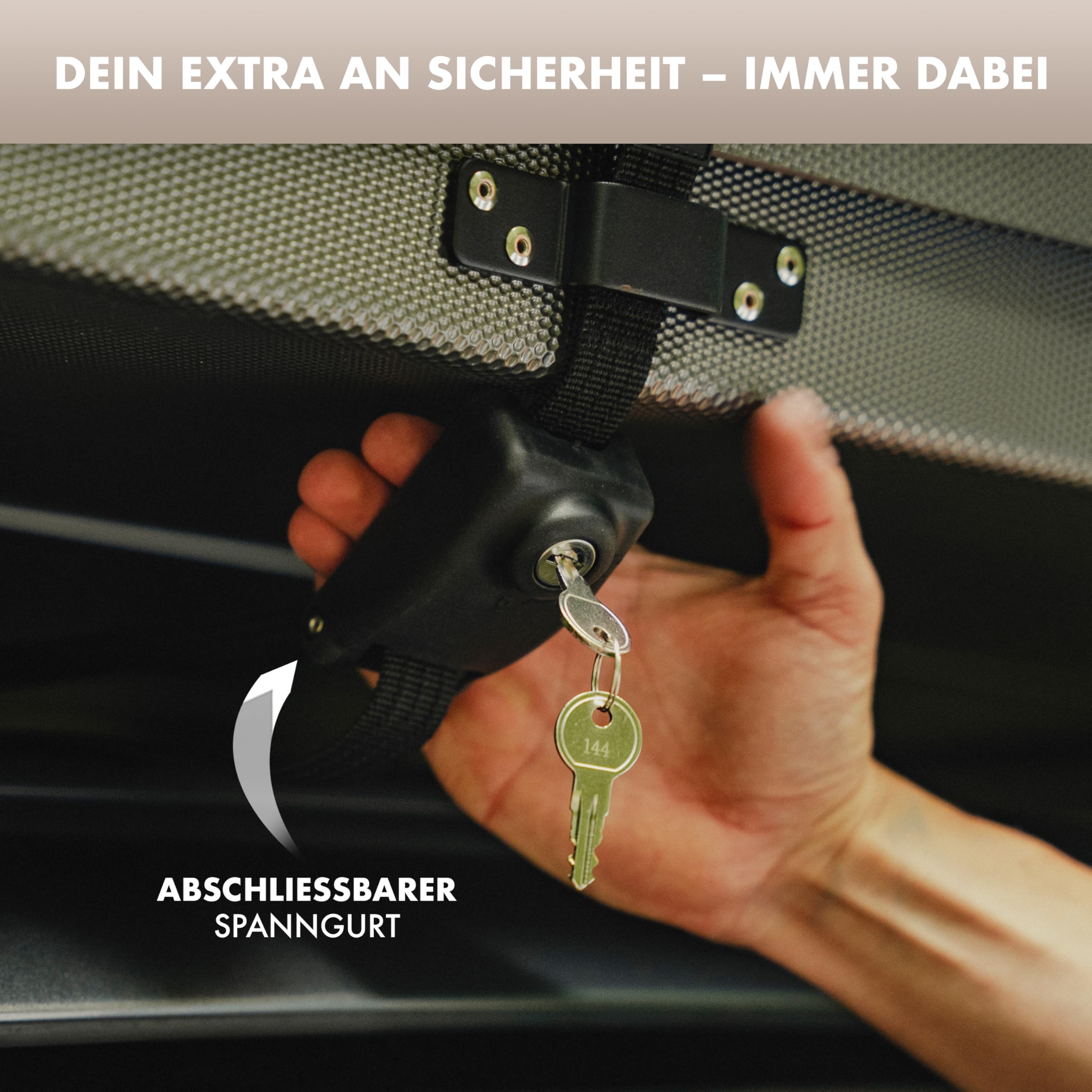 Naturbummler Abschließbarer Spanngurt [4 m] – sicherer Zurrgurt mit eingearbeitetem Stahlseil, Schloss & Schlüssel – Robustes Befestigungsband für Dachbox, Dachzelt, Motorrad & Fahrrad (Schwarz)