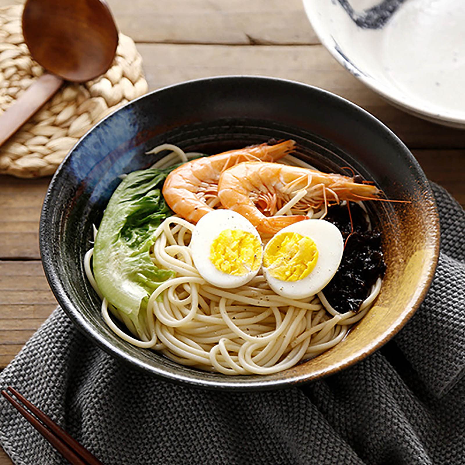 2 * 1100ml Sopa de ramen de ramen, sopa Ramen Fideos de fideos Fruta Ensalada Pasta Mezcla Sirviendo Cuenco Creativo Pintado a mano En relieve Cerámica