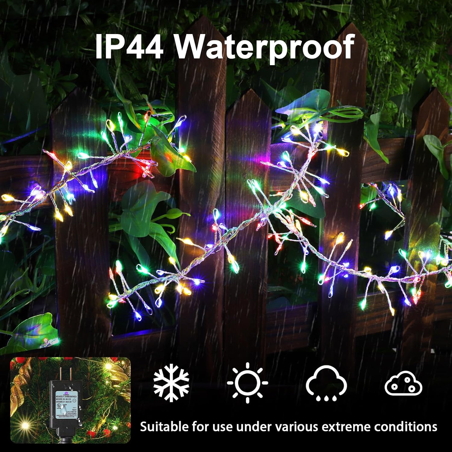 LAMPHOME Firecracker Lights with Remote,18 FT 480LED Cluster String Fairy Light Plug in, Waterproof Copper Wire Firefly for Mantle Bedroom Window Wedding Christmas Tree Decoration, Multicolor