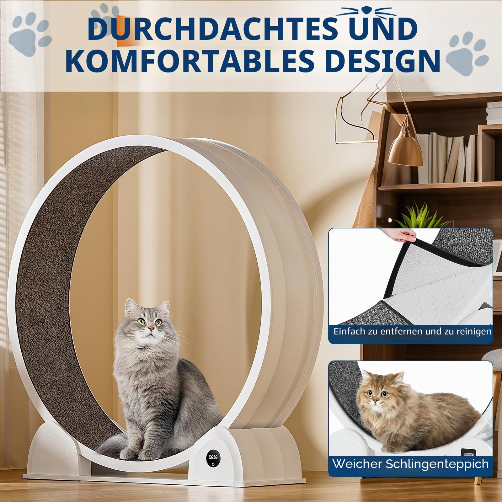 GarveeHome XL Katzenlaufrad 103cm mit Schrittzähler & Kratzbrett - Super Leises Laufrad für Große Katzen bis 12kg, Abnehmbarer Teppich, Ideal für Gewichtsreduktion und Gesundheit - A