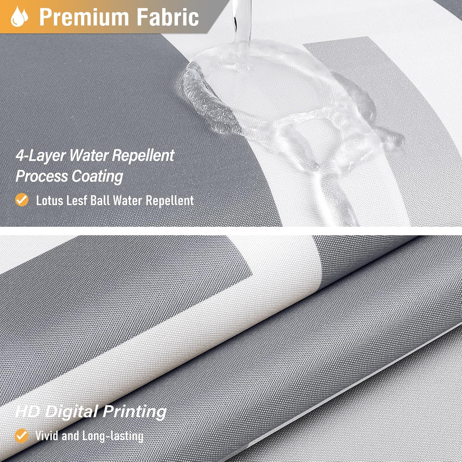 BTTN Extra Long Fabric Shower Curtain, 72x84 Inches Long Geometric Cloth Shower Curtain Set with 12 Plastic Hooks, Tall Modern Neutral Luxury Thick Polyester Shower Curtains for Bathroom - Grey/Gray