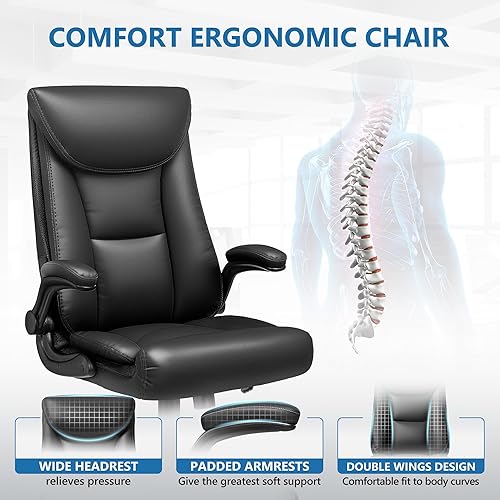 Miniatura 6 de Silla de oficina ejecutiva, silla de oficina ergonómica de cuero, sillas de escritorio de oficina en casa grandes y altas con brazos abatibles