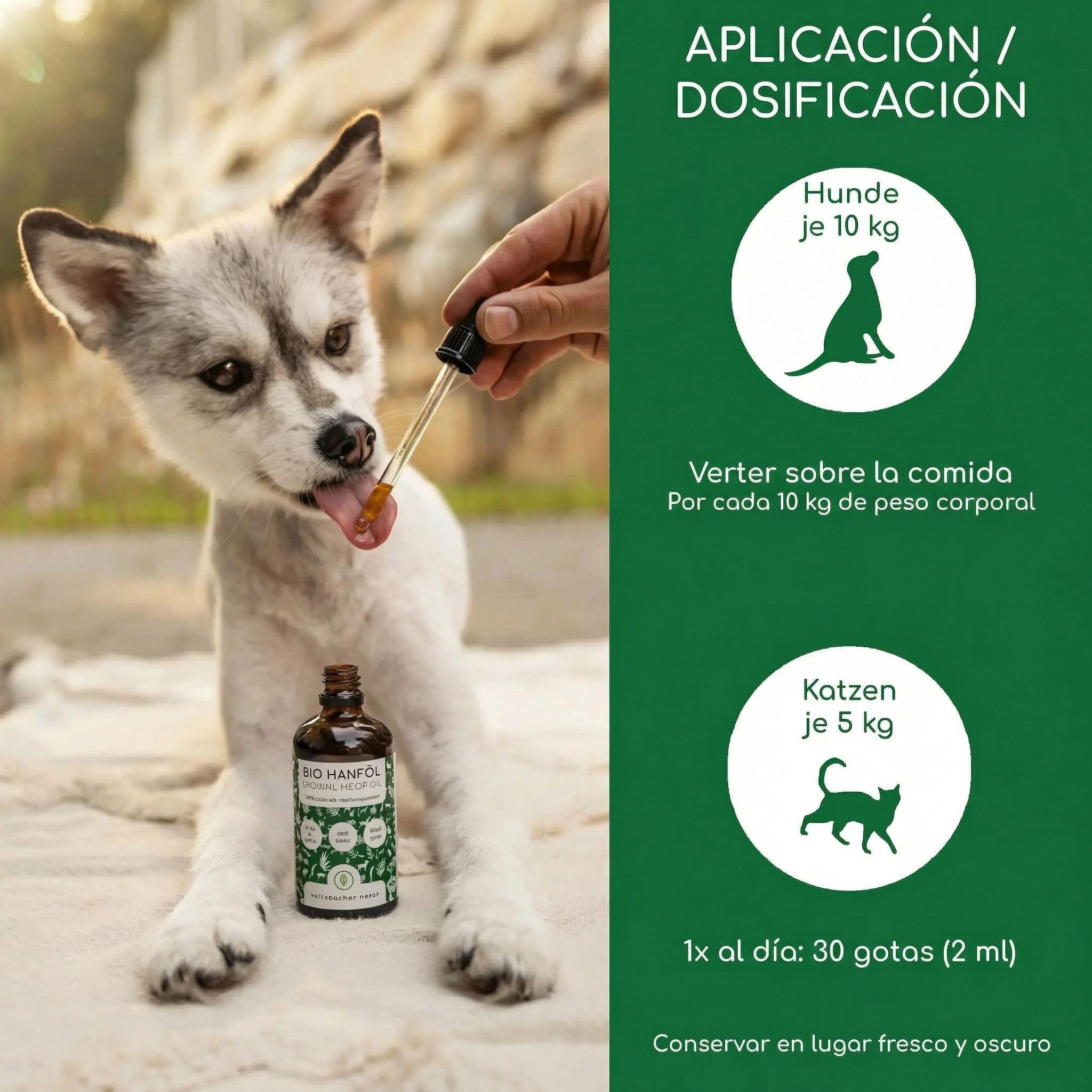 Aceite de cáñamo orgánico para Perros y Gatos 500ml | 100% Natural y prensado en frío | Apoyo para la Piel y el Pelaje | Omega 3-6-9 | DE-ÖKO-060