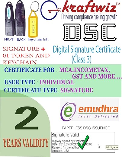 INDIVIDUAL SIGN – 2 YEAR’S VALIDITY- DIGITAL SIGNATURE(DSC),TOKEN HYP2003- by KRAFTWIZ POWERED BY EMUDRA