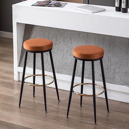 Miniatura 34 de Taburetes de bar de 26 pulgadas de altura de mostrador, juego de 4 taburetes de mostrador de gamuza, sin espalda, modernos con patas Burnt