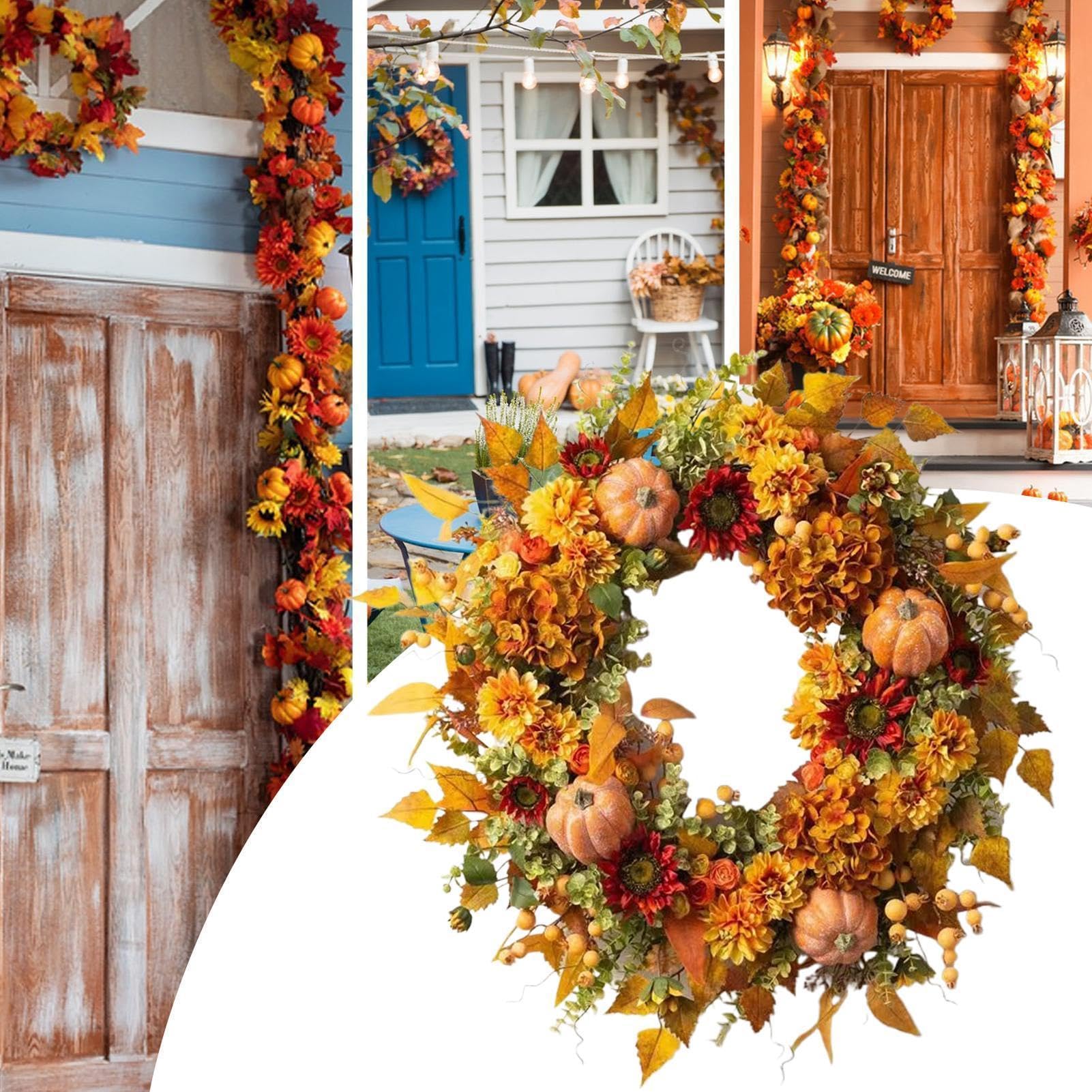 Erntedank- | Ernte-Herbstsaison zum Aufhängen, Türkranz, künstliche Kürbisse, für Bauernhaus, , Fenster, Kaminsims, Wand, , Esszimmer, Terrasse