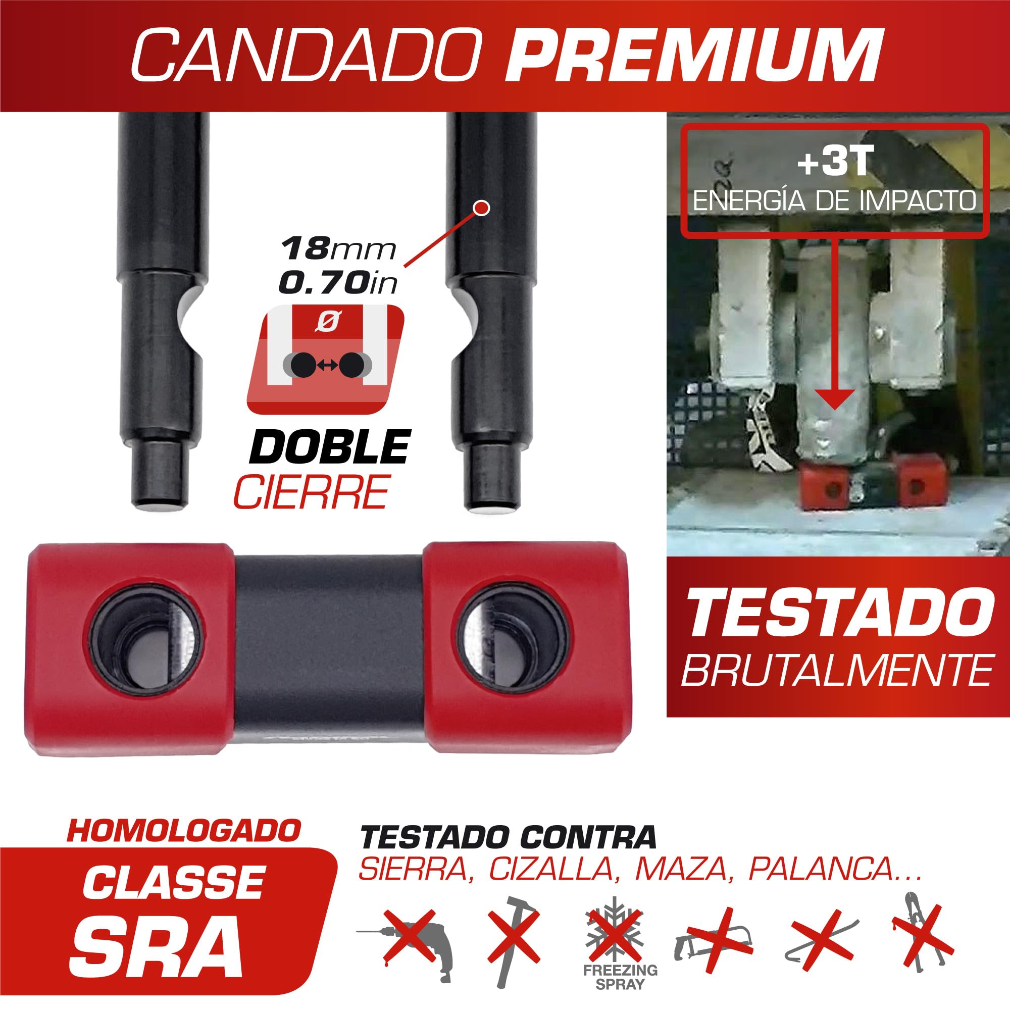 RADIKAL RK75100 Cadena Candado Antirrobo Pesado Premium ø15mm + Mini U, Alta Seguridad Homologada SRA, 100cm Completamente Testada +Visible, Antirobo Multifunción para Disco Freno, Anclaje, Parking