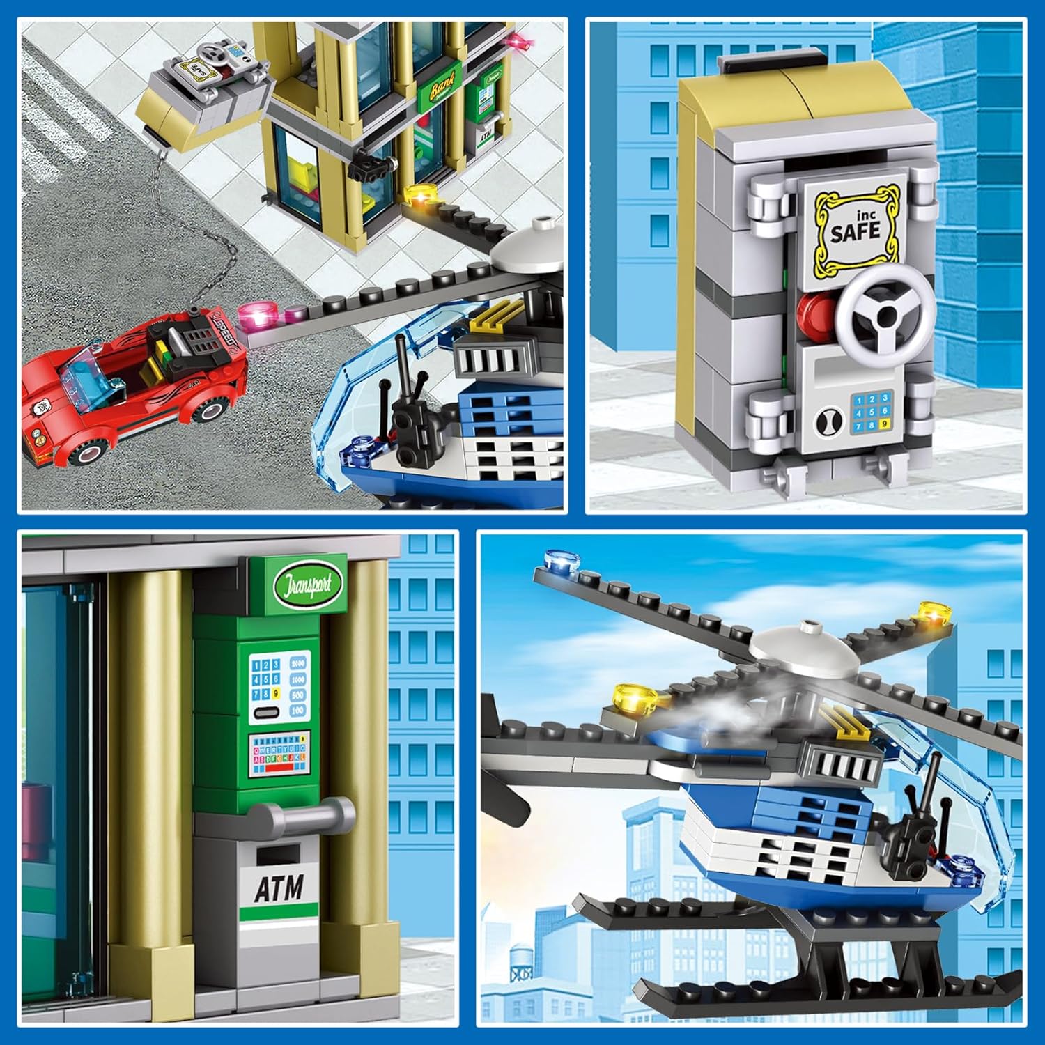 City Police Catch Thief Building Block Set with Cop Car, Bank, Helicopter, Getaway Sports Car, Fun Police Chase Toy for Kids, Best Learning & Roleplay STEM Toy Gift for Boys Girls Ages 6+ (625pcs)