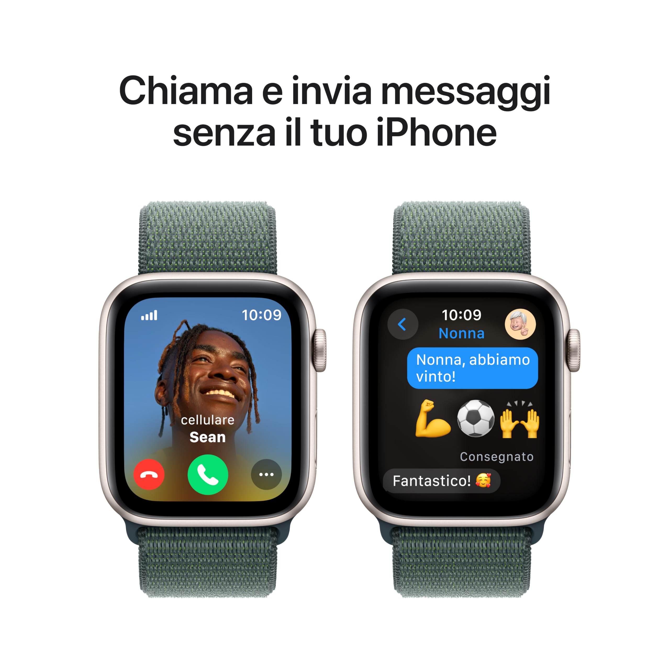 Apple Watch SE (2ª gen.) GPS + Cellular 44 mm Smartwatch con cassa in alluminio Galassia e cinturino Sport Loop Verde lago. Tracker per fitness e sonno, Rilevamento incidenti, Carbon Neutral