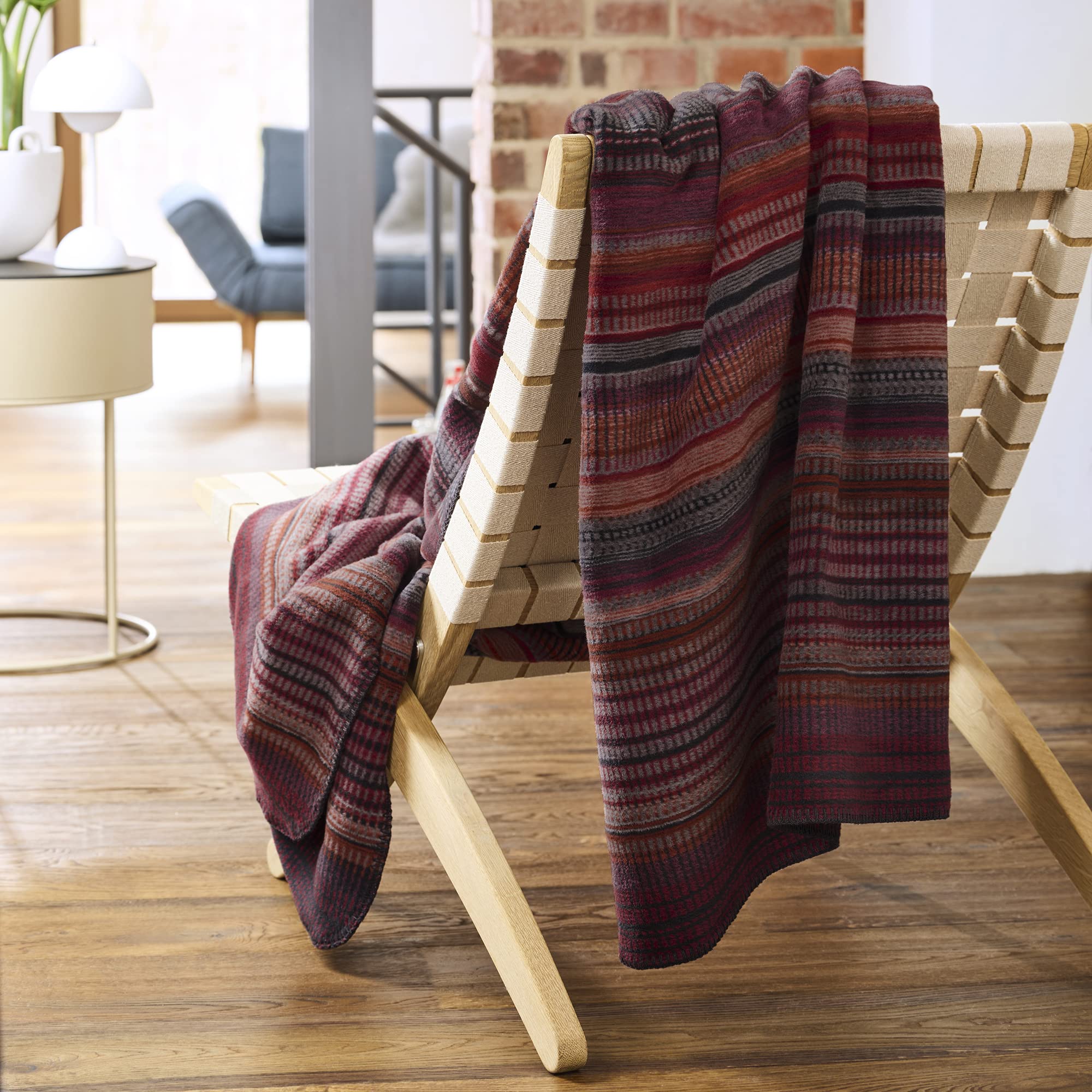 Ibena Guntur Decke 150x200 cm, Baumwollmix weich, warm & waschbar, Kuscheldecke Streifen Mustermix rot pink
