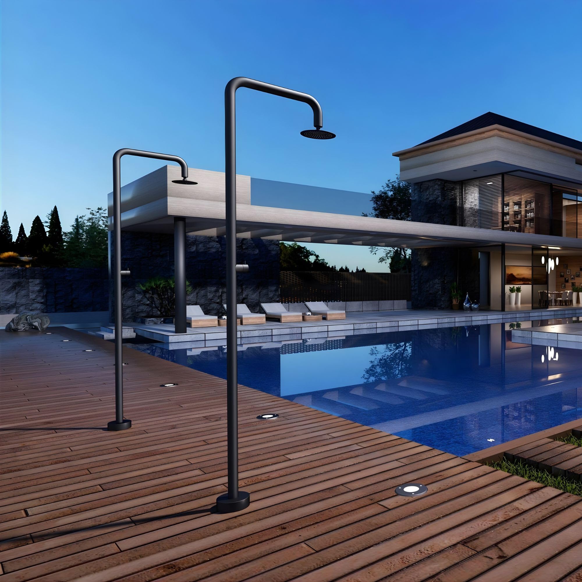 NOLUXA IMEX - Ducha Piscina Exterior Acero S.316 Negro Mate | Ducha Empotrada Suelo para Jardín, Piscina y Terraza | Grifería 1 vía (Agua Fría) con Rociador y Tratamiento Anticorrosión | Serie Oregón