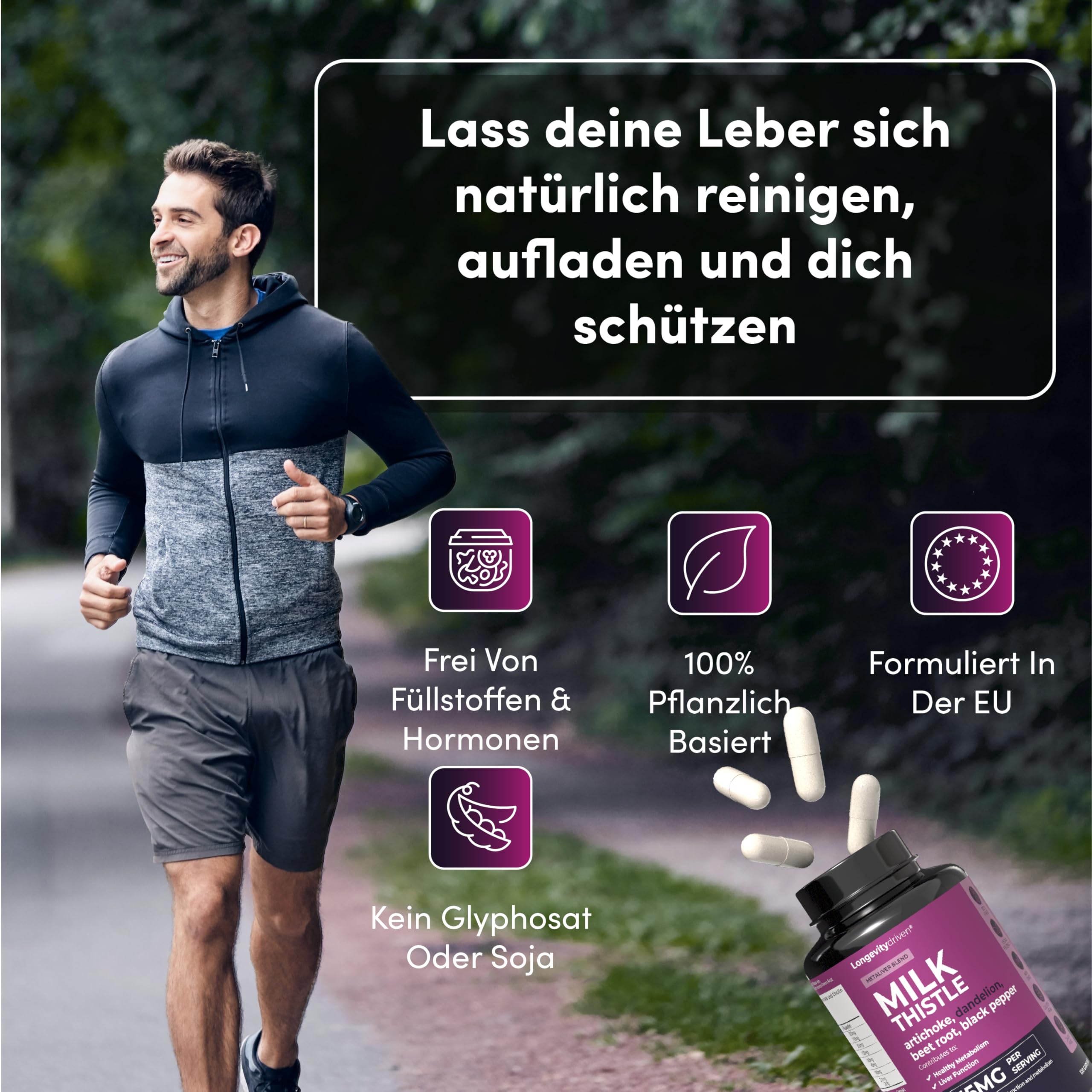 Mariendistel Leber-Komplex Hochdosiert mit Silymarin, Cholin & Artischocke | Cholin trägt zur normalen Leberfunktion & zum Fettstoffwechsel bei; mit Löwenzahn, Rote Bete & Piperin; 120 vegane Kapseln