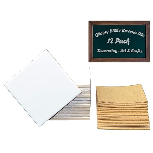 12 Ceramic White Tiles Glazed 4 1/4 x 4 4/14 with Cork Backing Pads, Use with Alcohol Ink or Acrylic Pouring, DIY Make Your Own Coasters, Painting Projects, Decoupage