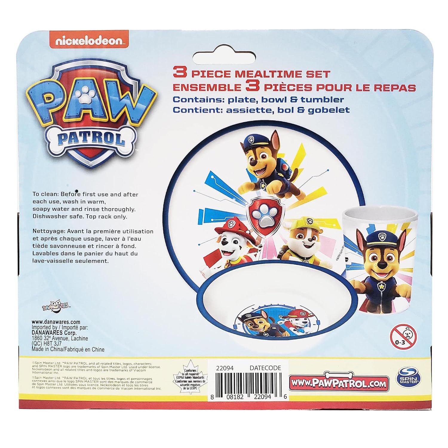 Paw Patrol 3 Piece Dinnerware Set, Includes Plate, Bowl and Tumbler