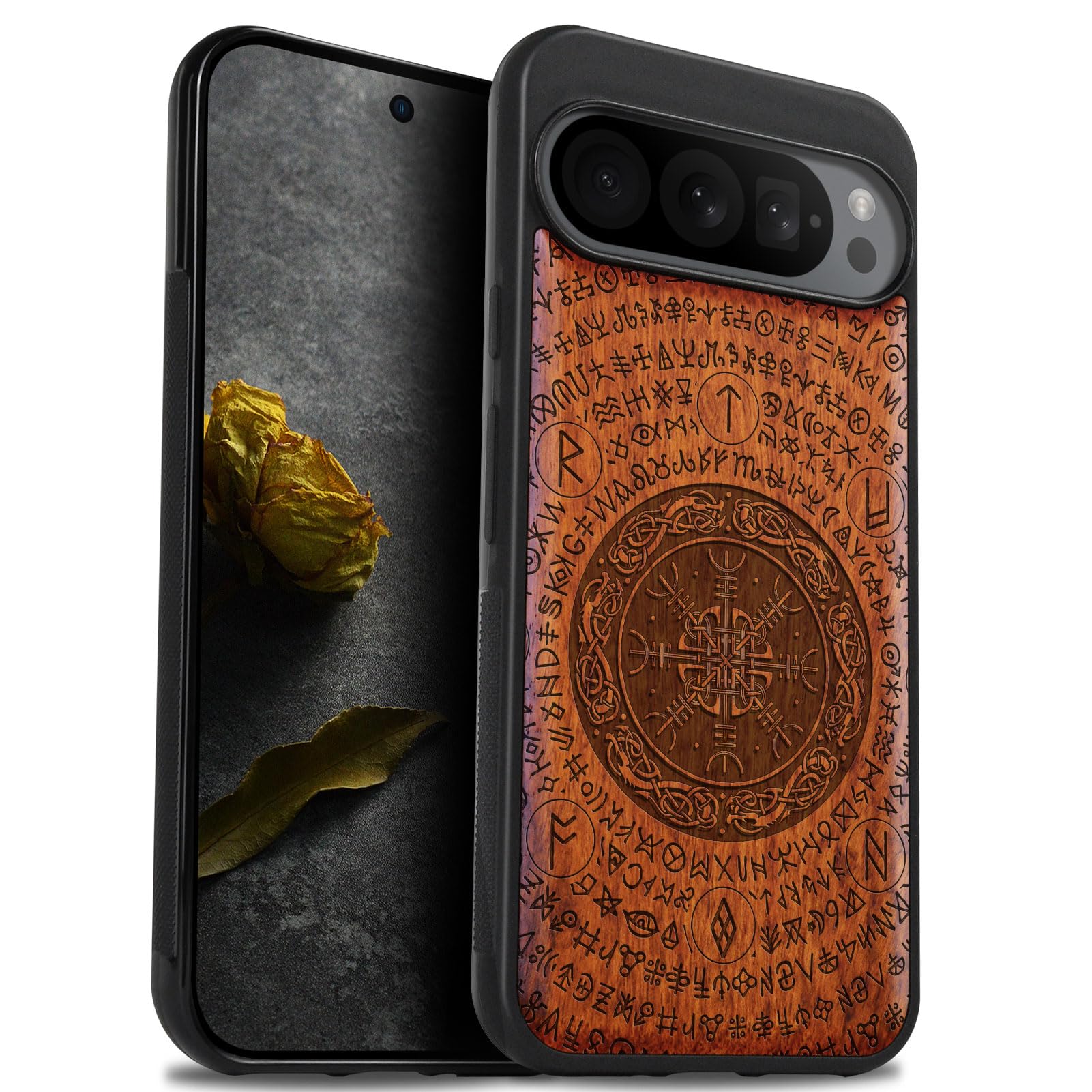 Carveit Wood Case for Pixel 9 Pro XL Case [Natural Wood & Black Soft TPU] Shockproof Protective Unique Wooden Cover Compatible with Google Pixel 9 Pro