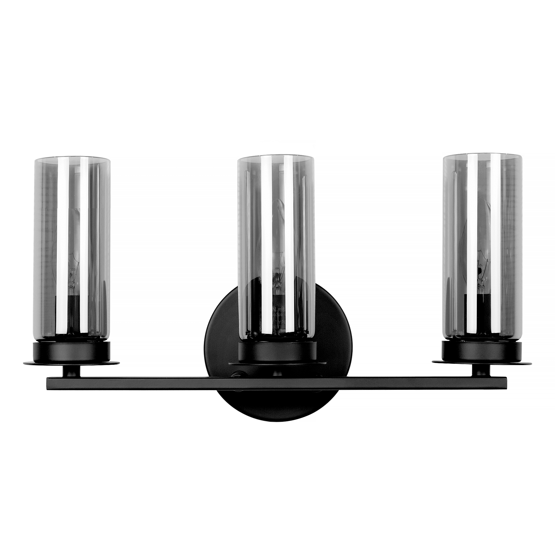 Image of Matte Black Wall Sconce, Farmhouse Vanity Light with Smoked Grey Glass Shade, 16 Inches 3-Light Simple Modern Wall Lamp for Bathroom, Living Room, Hallway, Stairwell (Black, 3-Light)