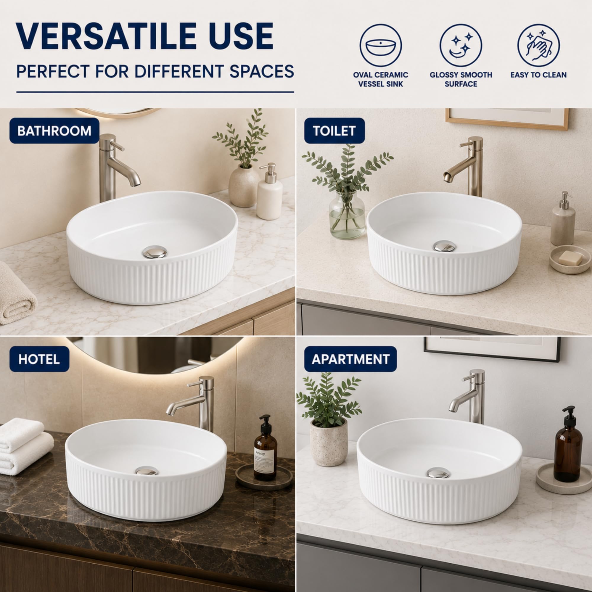 MAGIC SELECT Umywalka Ceramiczna, Biała Umywalka Nablatowa Odporna Na Plamy Do Łazienki, Łatwa W Czyszczeniu, Elastyczna Rura Z Wbudowanym Korkiem Pop-Up, Idealna Do Łazienki Lub Toalety, 580X36,5X12
