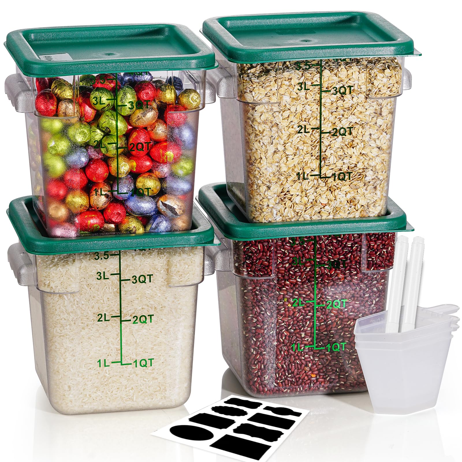 8QT Clear Food Storage Containers: 4 PCS[Food Grade][Hot&amp;Cold Resistant] NSF Food Storage Containers with Lids for Home Restaurant Kitchen Storage Pizza Proof Dough, BPA Free N1