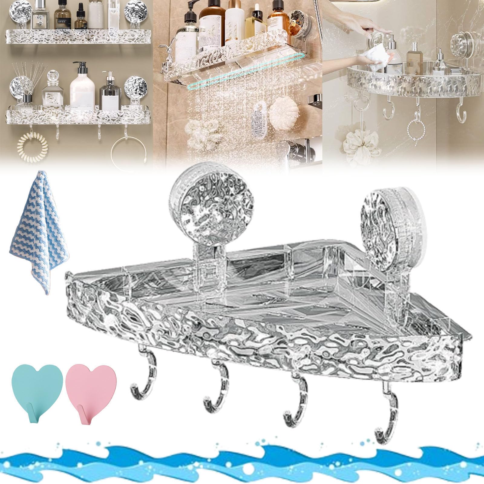 Light Luxury Style Punch-Free Storage Rack Light Luxury Style Glacier Pattern Suction Cup Shelf Suction Cup Shower Caddy
